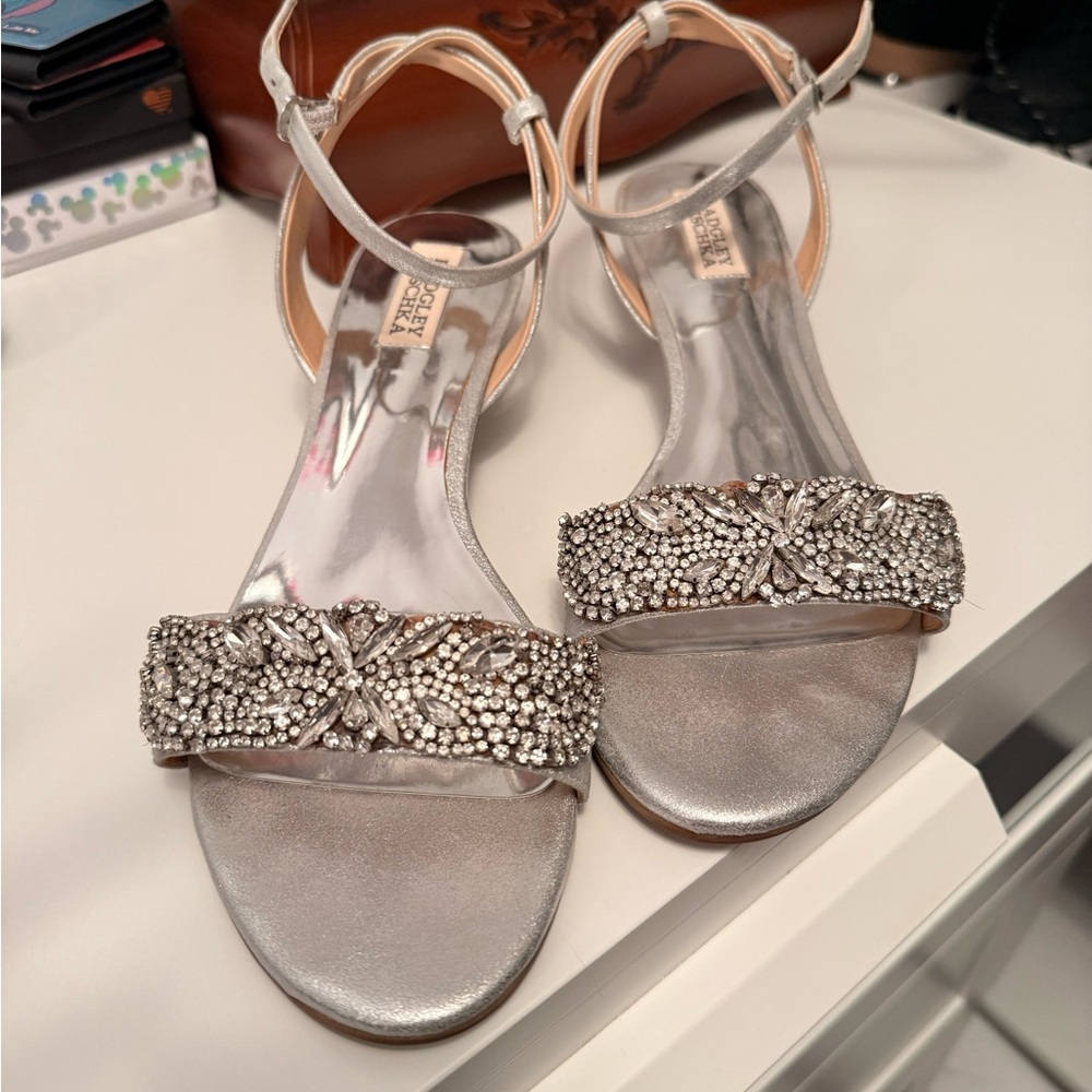 Badgley Mischka Silver Crystal-Embellished Ankle-Strap Sandals